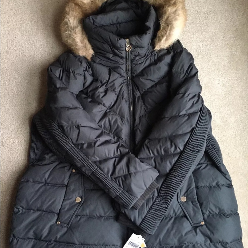 Women's Black Quilted Jacket with Faux Fur Hood